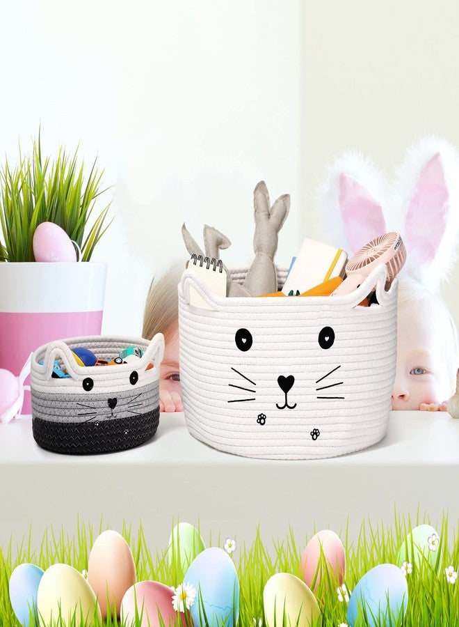 Zopeal Cat Basket Storage Woven Organizer with Ears Christmas Decorative Pet Toy Cute Cotton Rope Basket for Gift Cat Dog Toy Bin Nursery Room(13.7 x 7.8 Inch,White) - Image 5